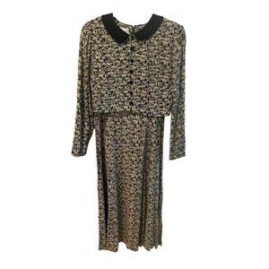 Karin Stevens  Black & Gold Maxi Dress Velvet Collar Long Sleeve